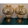 Image 1 :  Hollywood Regency Style Amber Glass Hurricane Table Lamps w/Brass Base(20"tall)