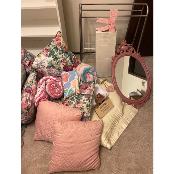 Girly Girl Bedroom Collectables- Throw Pillows Pink Mirror 24T Wool Blanket & More