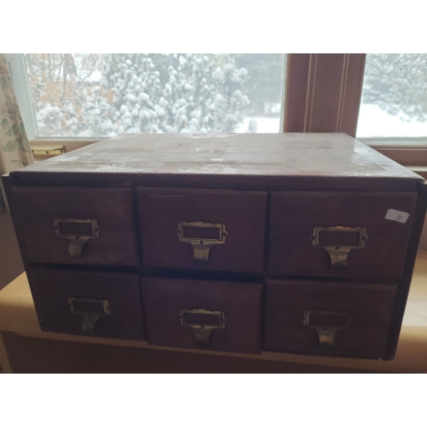 Vintage Wood Library Card Catalogue 6 Drawer Storage 20 L, 15 W, 10 T