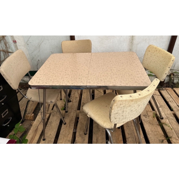 Vintage Formica Table with 4 Vinyl Chairs  42Lx30Wx29H