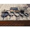 Image 1 : Antique Cast Iron Collection of Cookware. 5 Cast Iron Frying pans, Cast Iron Kettle and more.