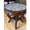 Image 3 : Pair of Matching Marble & Wood Side Tables - Large is 48w, 18d, 30t; Small is 26w, 24t 