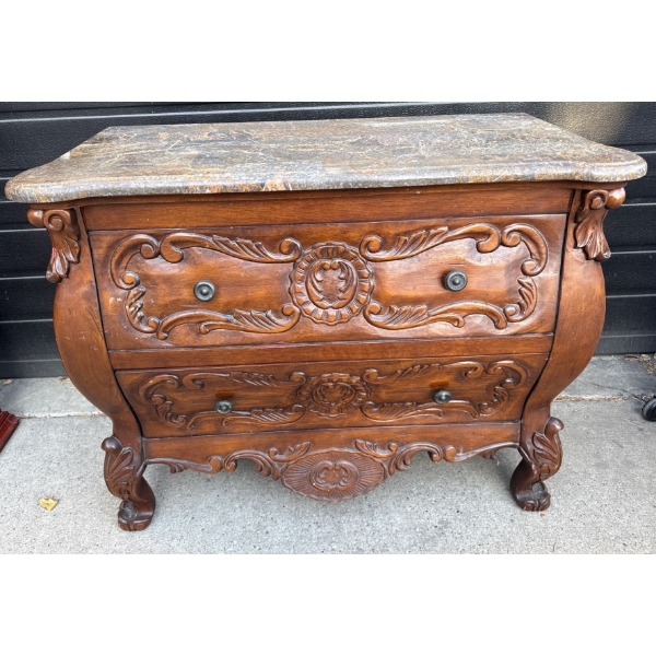 Stunning Oak w/ Stone Top Bombay Chest Of Drawers 39x16x30