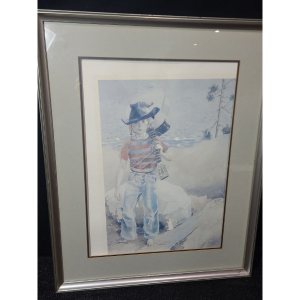 Untitled: Boy With Guitar, Artist:Catharine Mackenzie, 103/275, Offset Lithograph 22 X 27.5