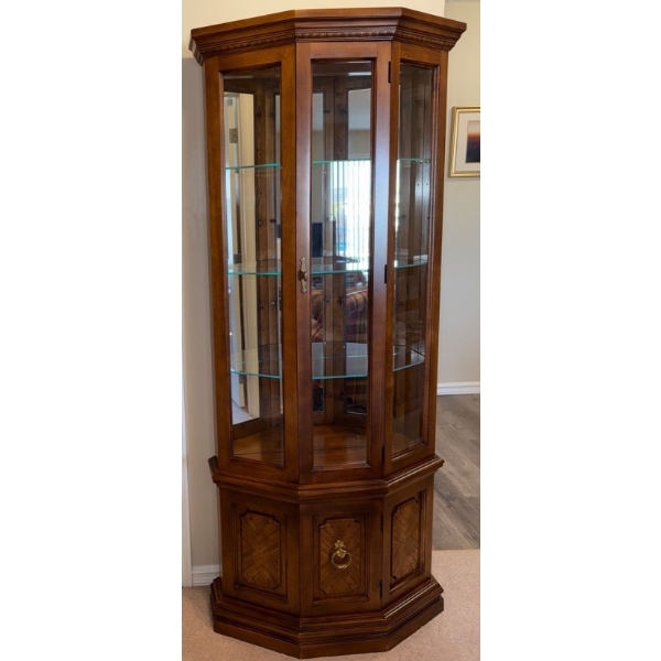 Cherry Oak Corner Curio Cabinet 28x10x71