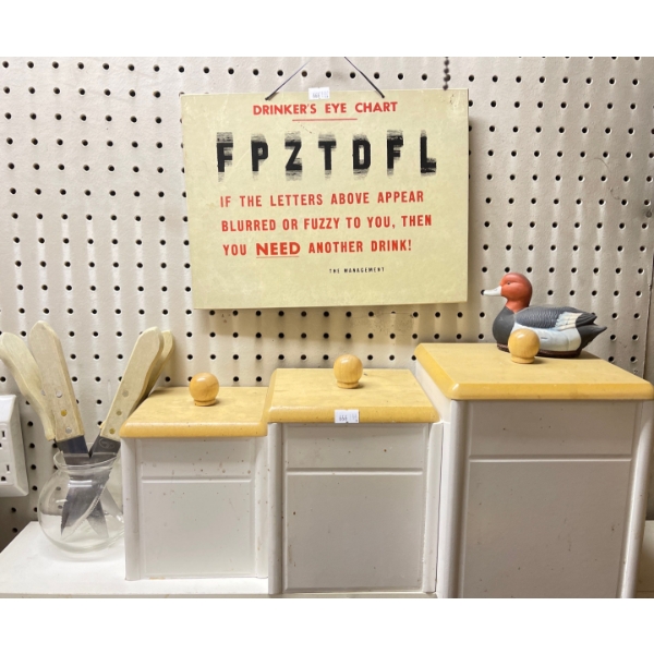 Wood Canister Collection w/ Humourous Bar Sign