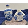 Pair of Blue and White Snuff Bottles with Spoons 3H, 2.25H