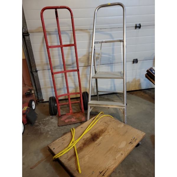 Aluminum Step Ladder w/ Trolley & Moving Dolly