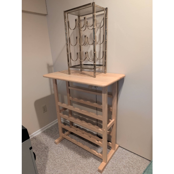 Wooden Wine Rack with Brass 9 Bottle Unit w/ Bamboo-Style Detailing