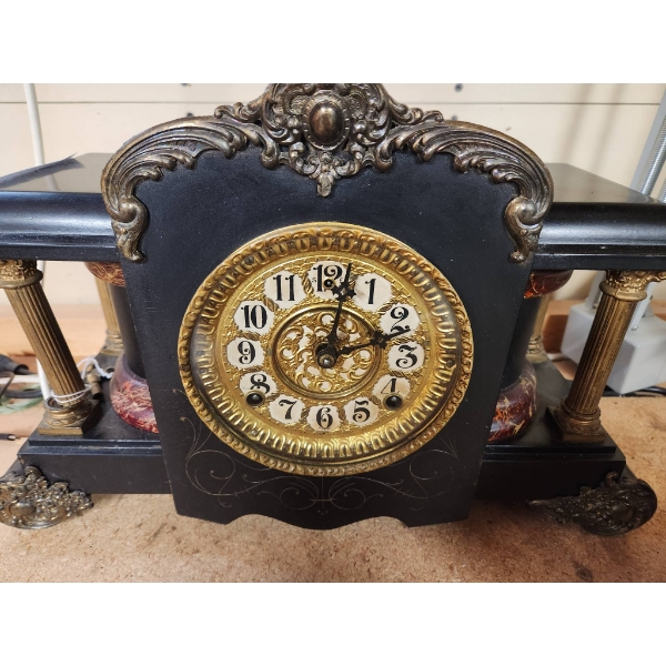 Mantel Clock with Ornate Dial and Decorative Columns, 18 x 6 x 12 Inches