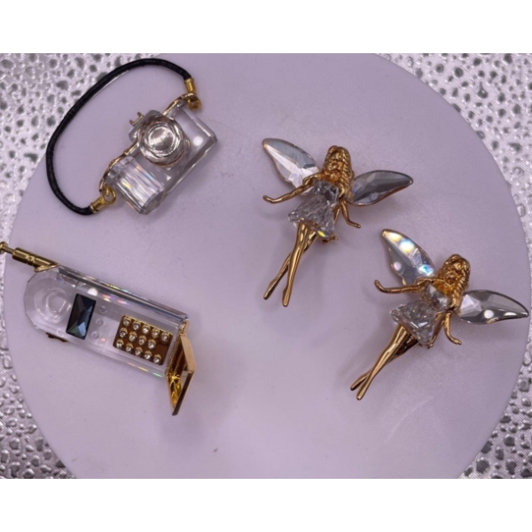 Swarovski Crystal Mini Figures 2 Fairies, Cellphone and Camera 