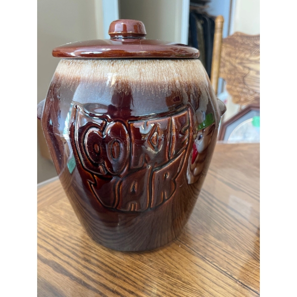 Vintage McCoy Brown Drip Cookie Jar with Asian Theme Cookie Jar