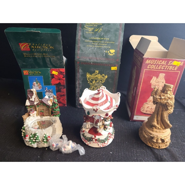 Tabletop Holiday Decor Including Golden Santa Figurine