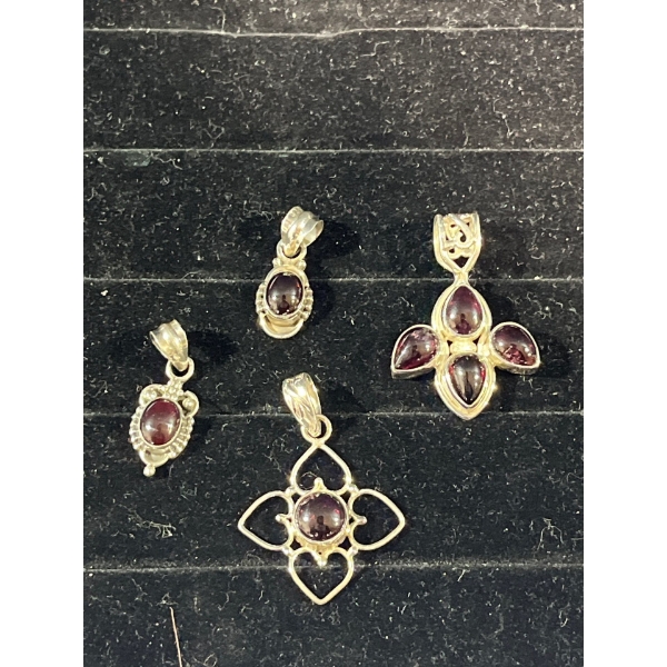 Collection of Red/Purple Stone Pendants and Earrings 