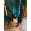 Image 4 :  Vintage fishing lot, homemade ice fishing rods, new rods, hooks, scoops, tackle box and vintage rod