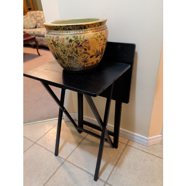 Decorative Asian Influenced Plant Pot w/ 2 Folding Television Tables