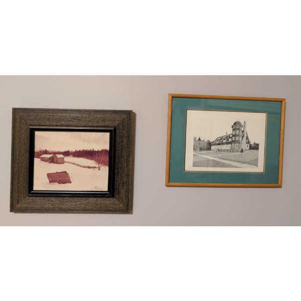 Monochromatic Landscape Edmonton River Valley Art w/Greyscale Pointillism Piece  