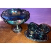 Image 1 : Indiana Carnival Glass Harvest Garland Pedestal Bowl & Cream+Sugar w/Tray 