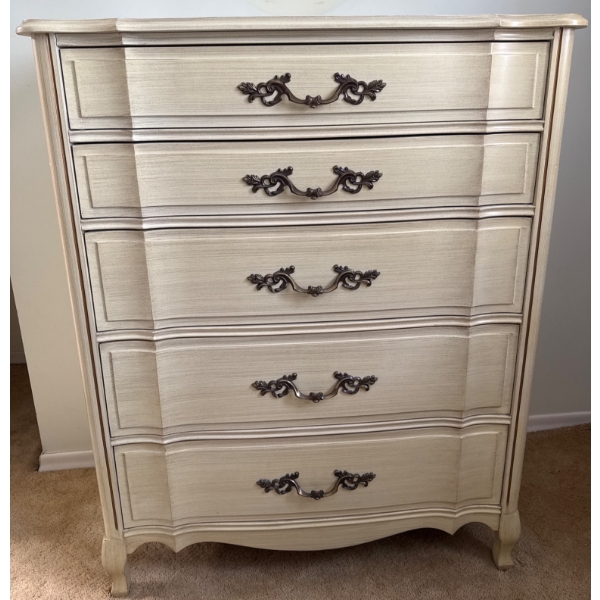 French Provincial-Style Five-Drawer Chest with Decorative Hardware