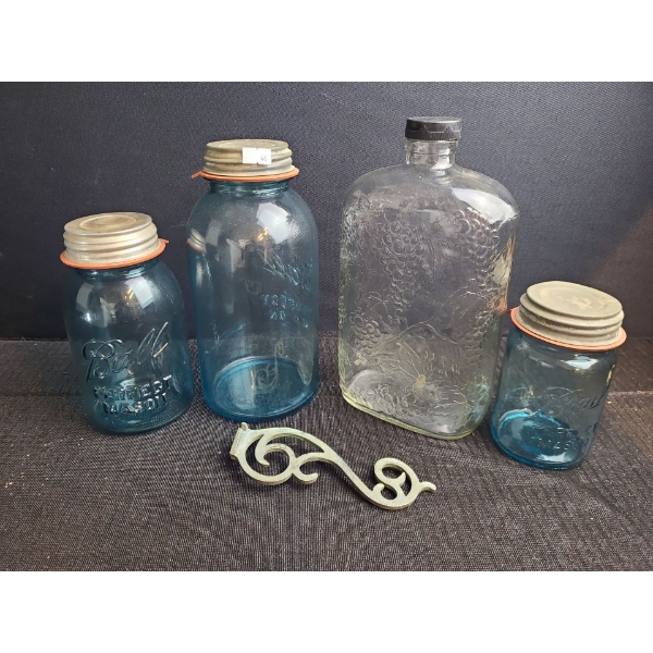 Vintage Ball Canning Jars and Glass Jar w/ Grapes Motif 10 T 