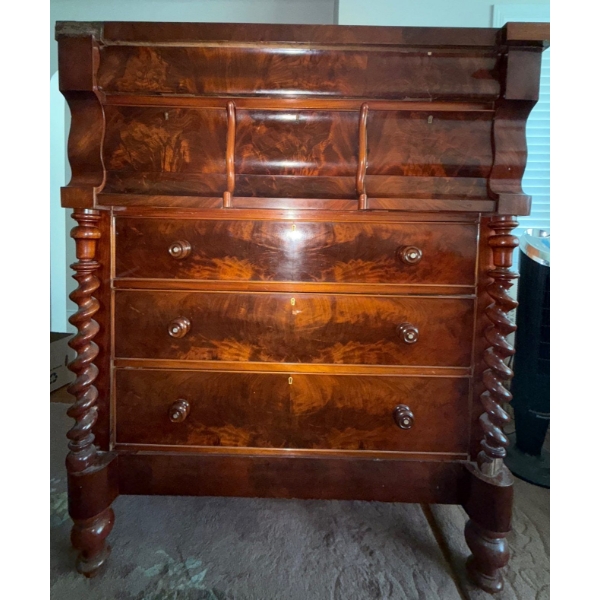 Rare XXL Mahogany Scottish Flame Chest Of Drawers 48x22x58 