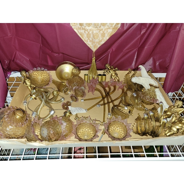 Breathtaking Murano Glass Wedding Chandelier - Pink Glass & Gold Cherubs