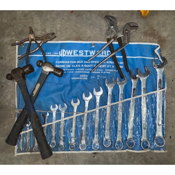 Westward Brand Combination Box & Open-End Wrenches, Two Hammers, Pliers & More