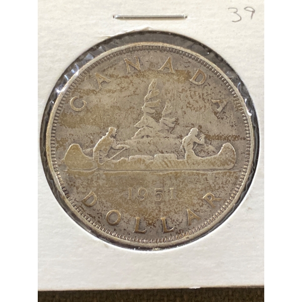 1951 Canada Silver Dollar Featuring George VI and Voyageur Design