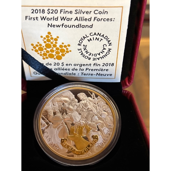 2018 $20 First World War Allied Forces: Newfoundland - Pure Silver Coin