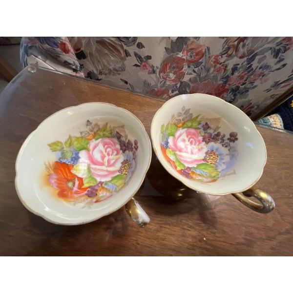 -2 stunning Aynsley bone China made an occupied Japan Cabbage Rose teacup (the interior is visible).