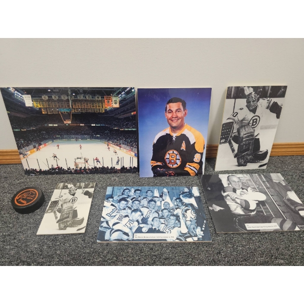 Boston Bruins Hockey Memorabilia Including Hockey Puck and Photos