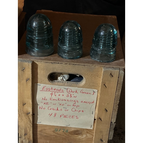 antique insulators egg heads dark green 4 1/4 x 3 1/8 wet no embassy except XIXO or top no crack or 