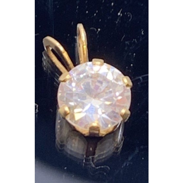 Lovely Gold Pendant w/ Colorless Stone, Weighs 0.6g; Illegible Stamp, Tests like 14k 