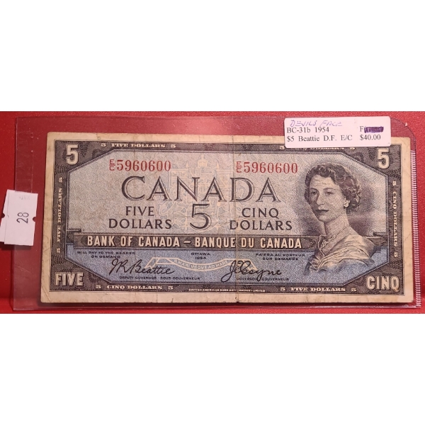 Bank of Canada 1954- $5 "Devil's Face" Bill E/C5960600