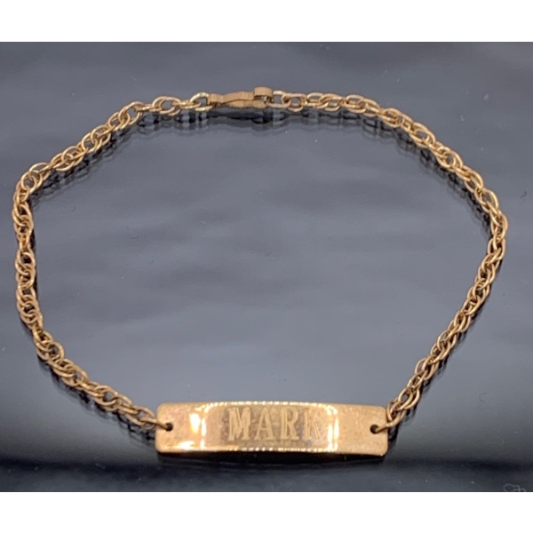 10k Gold Bracelet Engraved 'Mark' - Weighs 2.2g, 6.5 Inches Long 