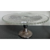 Image 3 : Antique Pressed Glass Etched Cake Stand & Clear Glass Decanter w/ Round Lid  9"t