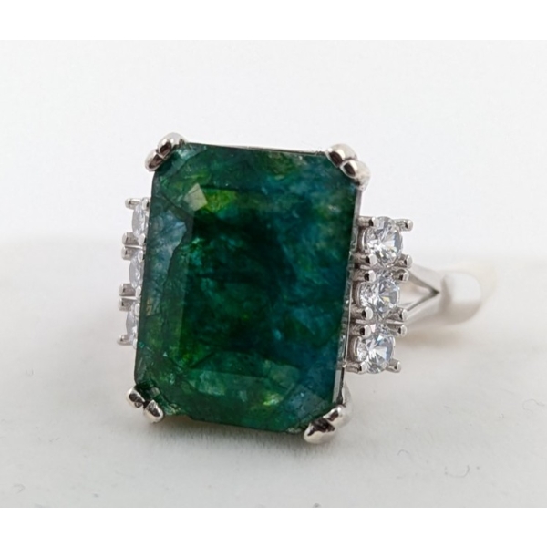 Silver Emerald gemstone Ring 5.9 ct Certified ($19,588 Appraisal)