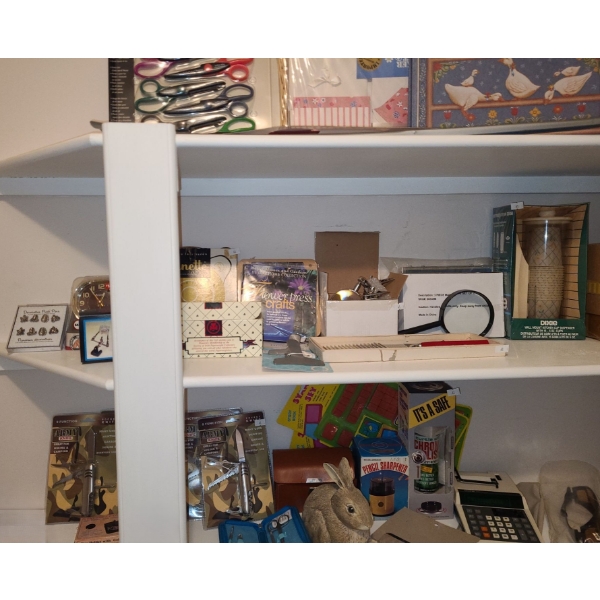 Contents of Shelves: Fiskars Paper Edger Scissors, Stationary Sets, 3 in 1 Tools and More!