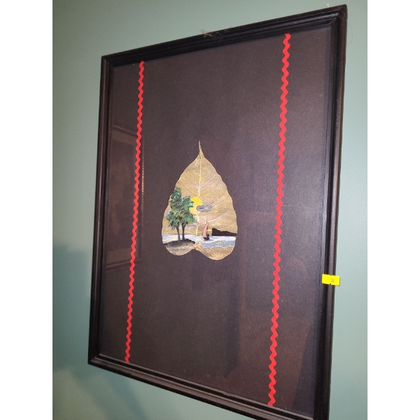 Print "Awakening of Adonis" 18 X 22, Framed Painted Leaf 17 X 22, Two Fabric Panels 24 x 35