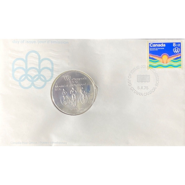 1976 Day of Issue Montreal Olympic Coin & Stamp 92.5% Silver 48.6 Grams