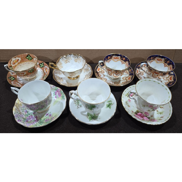 7 Different Royal Albert Fine China Teacups With Matching Saucers