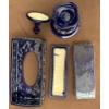 Image 3 : Blue Ceramic/Porcelain Jar/Urn, Candy Dish (Cracked on Bottom), and Towel Box Matching Set 