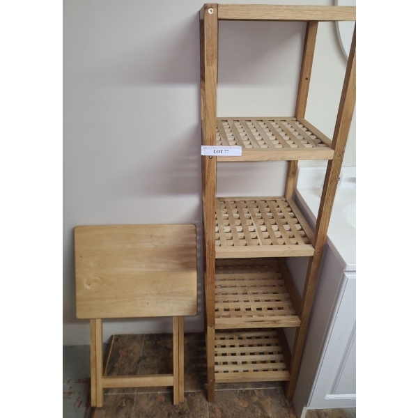 Wooden Bathroom Shelving Unit 14 w, 14, d, 55 h & Wood TV Tray