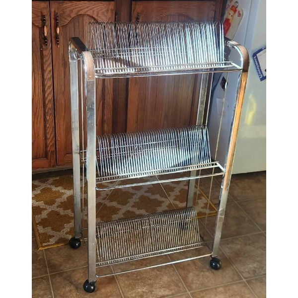 Vintage Chrome Record Racking With Wheels Featuring Multi-Tier Design