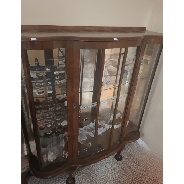 Antique Display Cabinet w/ Glass Shelves, Mirror Back 39 W, 13 D, 44 T, Key/ Contents NOT Included