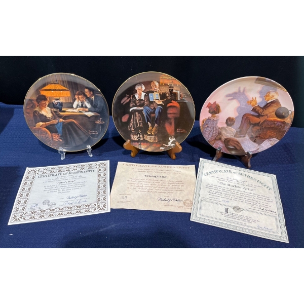 Set of Three Norman Rockwell Collector Plates with original boxes and COA
