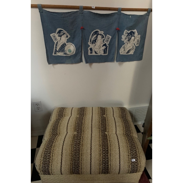 Vintage Ottoman (28x24x13) & Japanese Tapestry