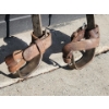 Image 9 : Vintage Work Gear Collection- Including Leather Belt, Old Pulley, Metal Anchor , Lineman Spurs 