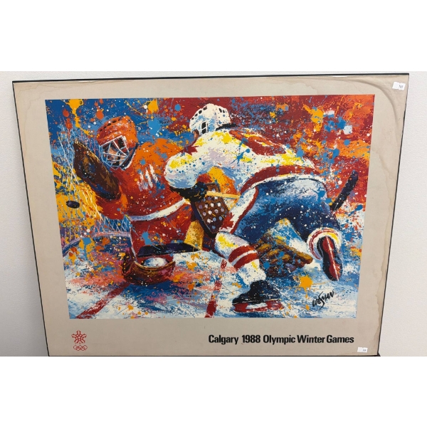 Calgary 1988 Olympic Winter Games Poster Signed by Artist Wesman, 30" x 24"