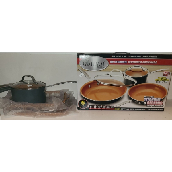 Gotham Steel 5 Piece Cookware Set, Pot and Toaster Oven Tray